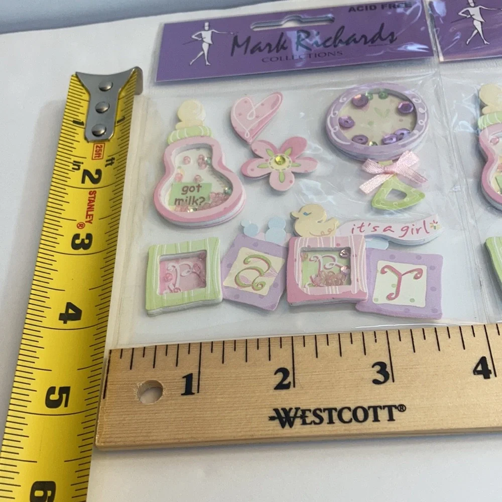 Mark Richards Scrapbook Stickers Card Making Baby Girl Rattle Bottle Paper Craft